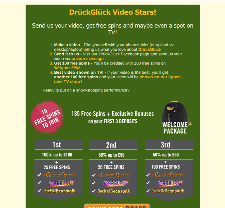 DrueckGlueck Video Stars email screenshot